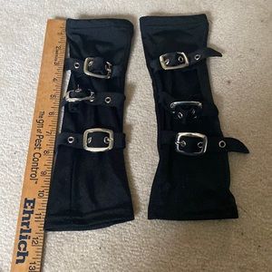 NWOT Women’s Stretch Black Gothic Arm Gloves/Bands with Silver Buckles